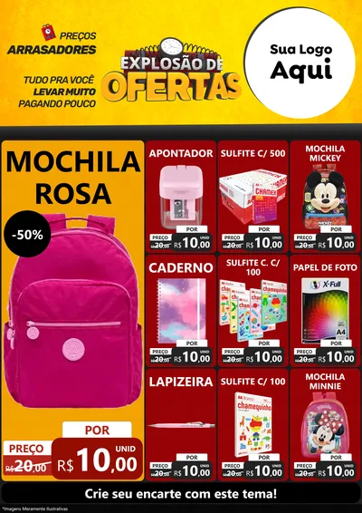 Modelo de Encarte para Encarte A4 Vertical com o tema Explosão de Ofertas para Papelaria