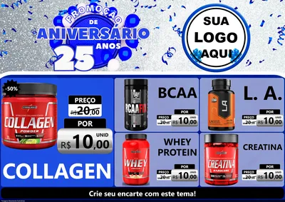 Modelo de Encarte para Encarte A4 Horizontal com o tema Promoção de Aniversário - 25 Anos para Suplementos alimentares