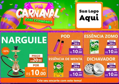 Modelo de Encarte para Encarte A4 Horizontal com o tema Pré-Carnaval Com Economia para Tabacaria