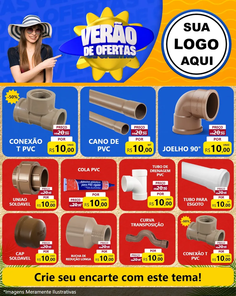 Modelo de Rede Social para Feed Instagram com o tema Verão de Ofertas para Tubos e conexões