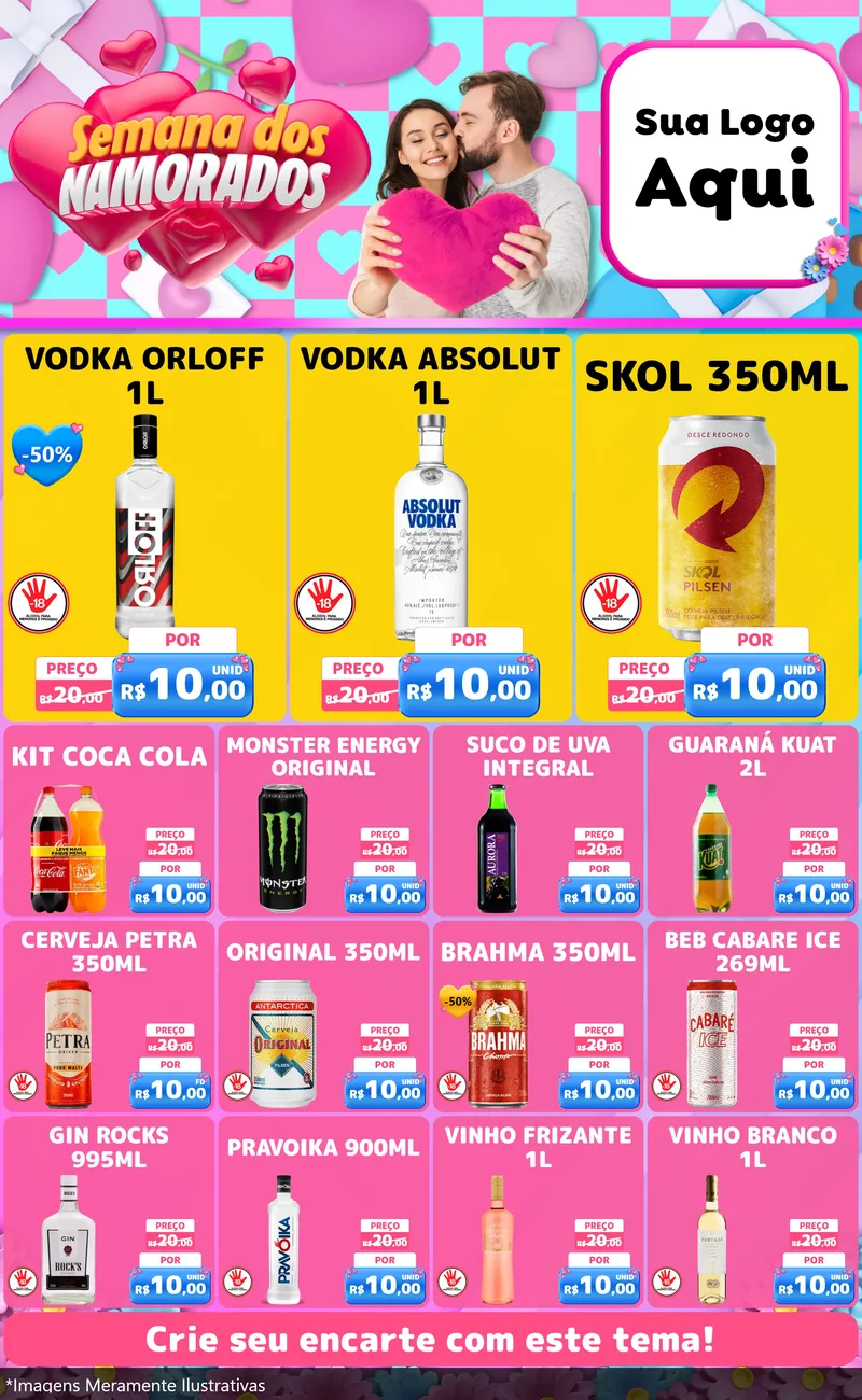Modelo de Encarte para Encarte Grande com o tema Semana dos Namorados para Distribuidora de bebidas