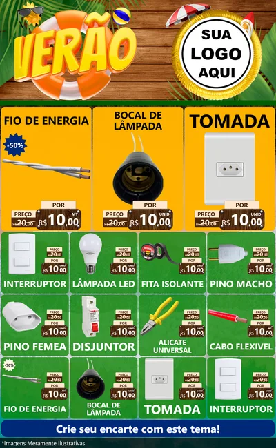 Modelo de Encarte para Encarte Grande com o tema Verão para Materiais Elétricos