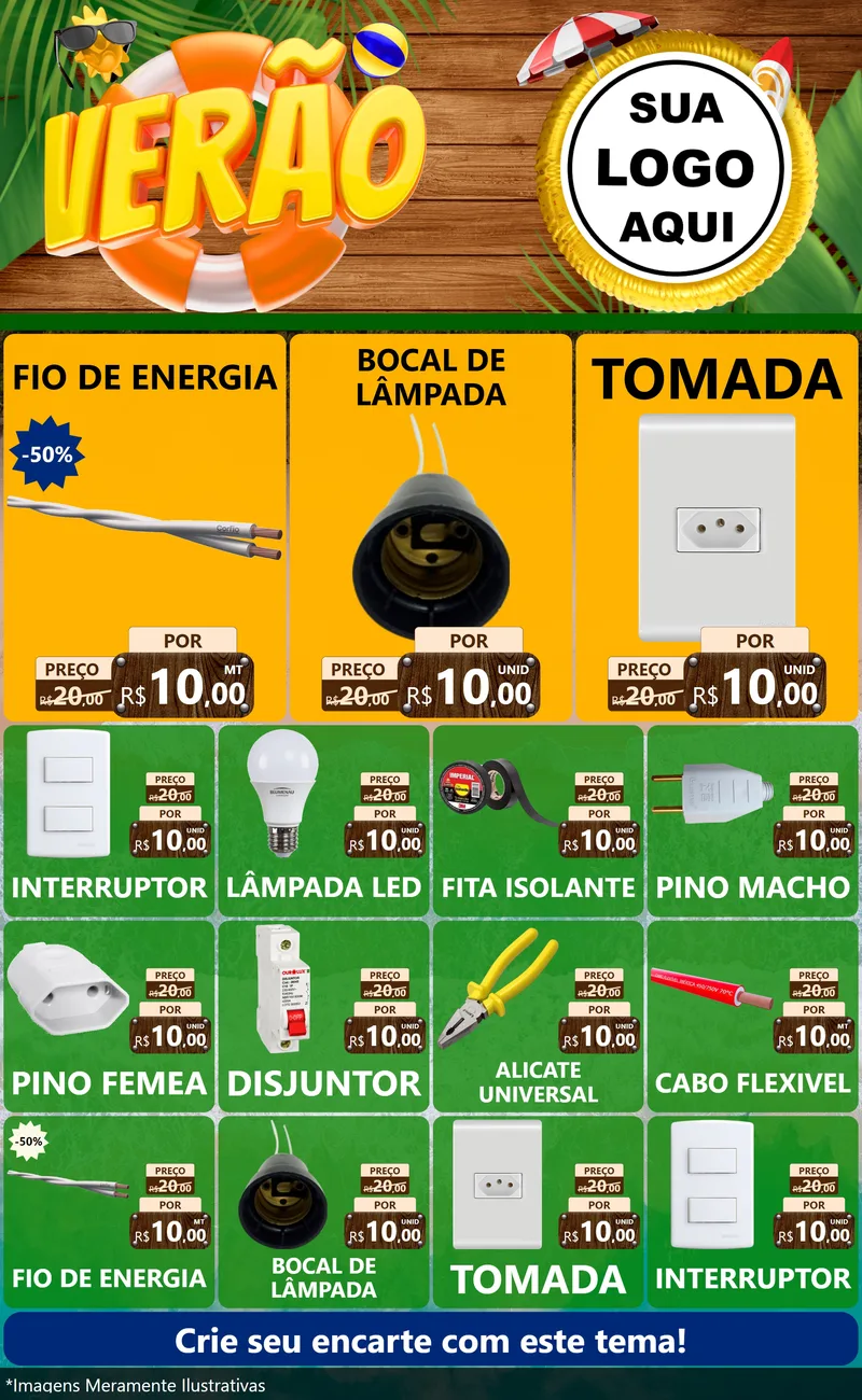 Modelo de Encarte para Encarte Grande com o tema Verão para Materiais Elétricos