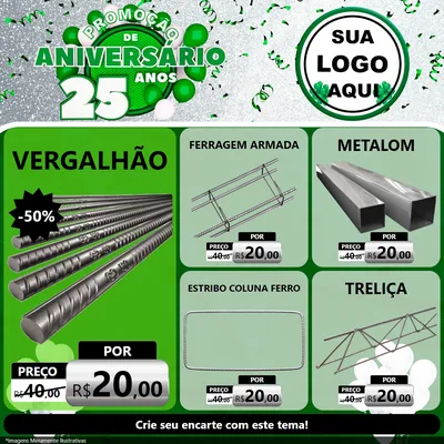 Modelo de Rede Social para Feed Facebook com o tema Promoção de Aniversário - 25 Anos para Ferragens