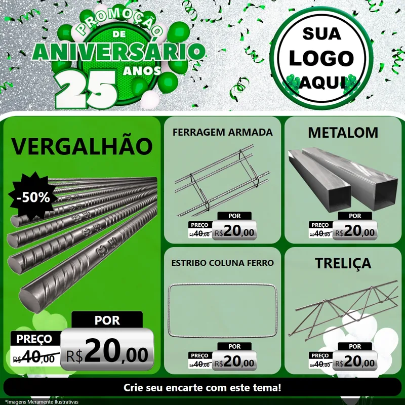 Modelo de Rede Social para Feed Facebook com o tema Promoção de Aniversário - 25 Anos para Ferragens