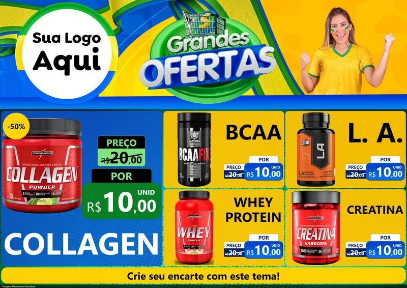 Modelo de Encarte para Encarte A4 Horizontal com o tema Grandes Ofertas para Suplementos alimentares