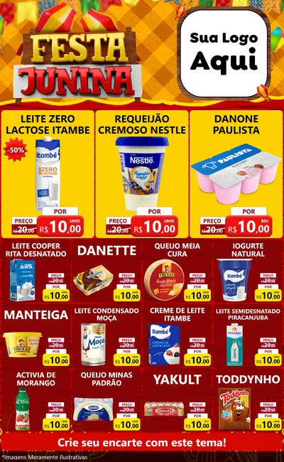 Modelo de Encarte para Encarte Grande com o tema Festa Junina para Frios e Laticínios