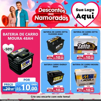 Modelo de Rede Social para Feed Facebook com o tema Descontos dos Namorados para Baterias Elétricas