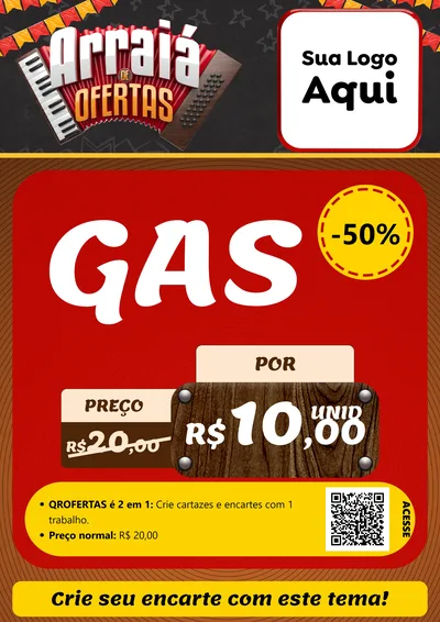Modelo de Cartaz para Cartaz A4 Vertical com o tema Arraiá de Ofertas - Junina para Água e gás