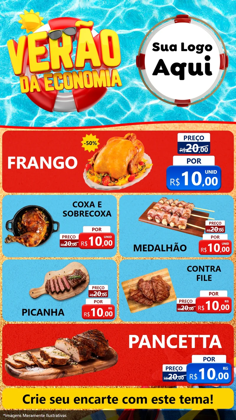Modelo de TV para TV Vertical com o tema Verão da Economia para Assados