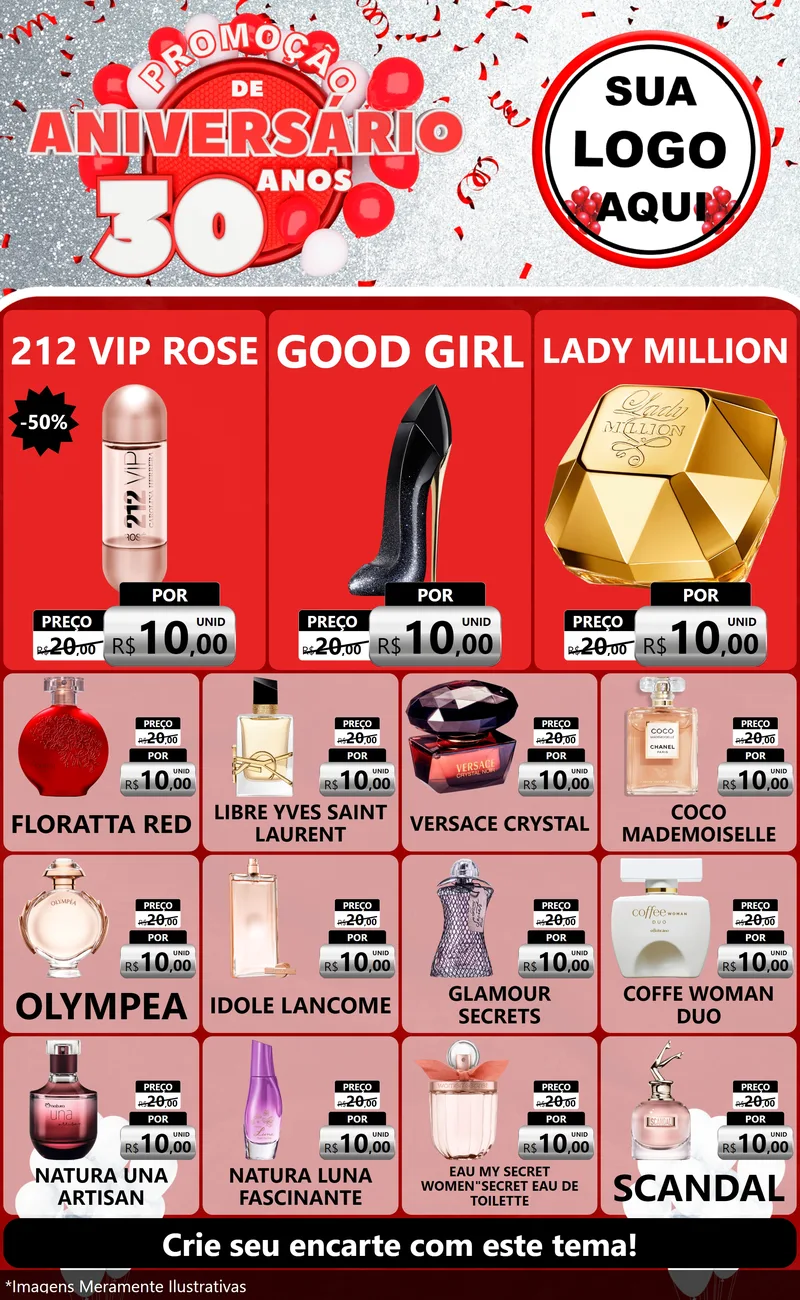 Modelo de Encarte para Encarte Grande com o tema Promoção de Aniversário - 30 Anos para Perfumes
