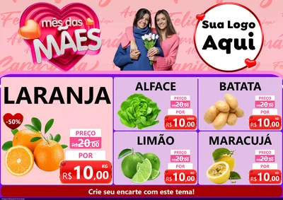 Modelo de Encarte para Encarte A4 Horizontal com o tema Mês Das Mães para Hortifrúti