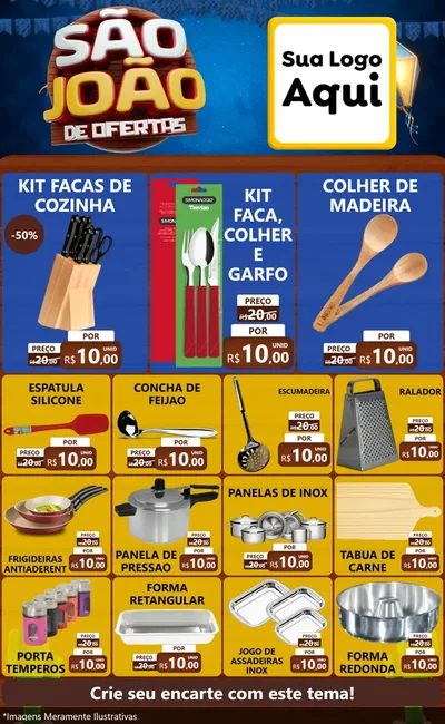 Modelo de Encarte para Encarte Grande com o tema São João Ofertas Imbatíveis! - Junina para Utilidades Domésticas