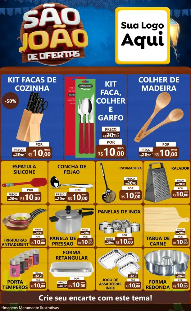 Modelo de Encarte para Encarte Grande com o tema São João Ofertas Imbatíveis! - Junina para Utilidades Domésticas