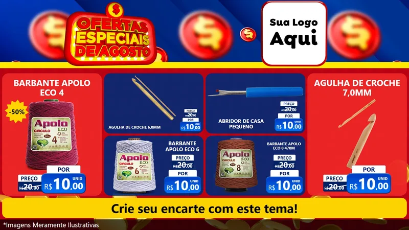 Modelo de TV para TV Horizontal com o tema Ofertas Especiais de Agosto para Armarinho e Aviamentos