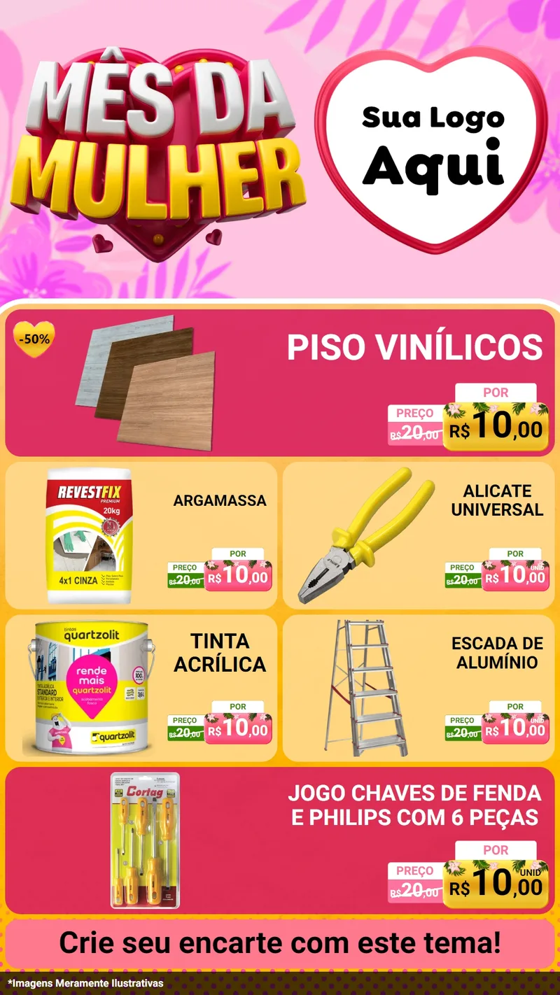Modelo de TV para TV Vertical com o tema Mês da Mulher para Material para Construção