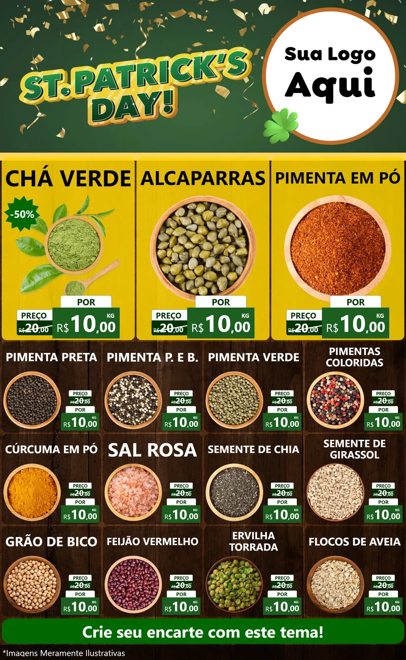 Modelo de Encarte para Encarte Grande com o tema St Patriks Day para Produtos Naturais
