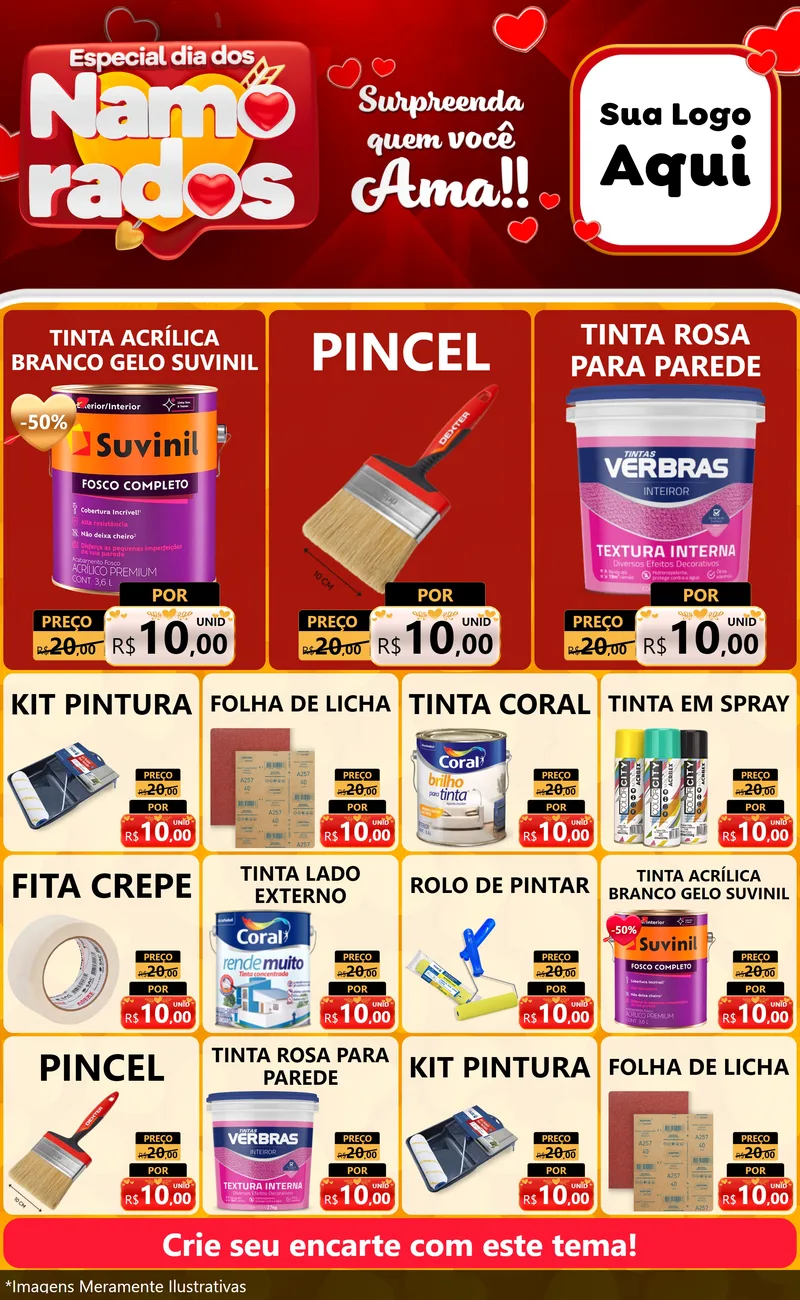 Modelo de Encarte para Encarte Grande com o tema Especial Dia dos Namorados para Tintas e Ferramentas