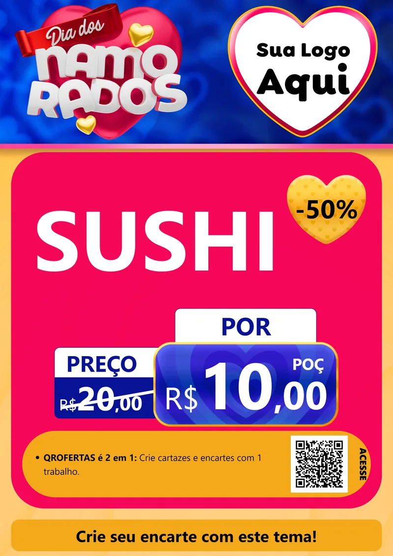 Modelo de Cartaz para Cartaz A4 Vertical com o tema Dia dos namorados para Comida japonesa