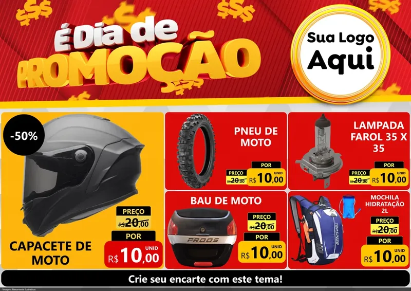 Modelo de Encarte para Encarte A4 Horizontal com o tema É Dia De Promoção para Moto peças