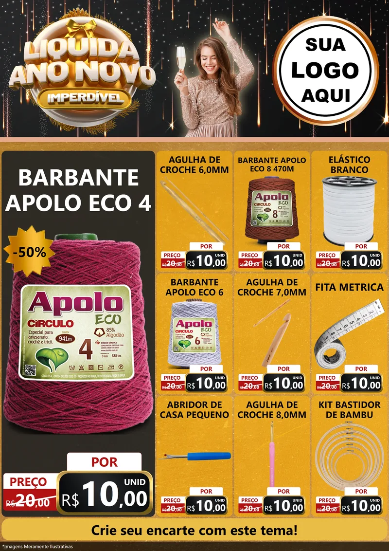 Modelo de Encarte para Encarte A4 Vertical com o tema Liquida Ano Novo Imperdível para Armarinho e Aviamentos