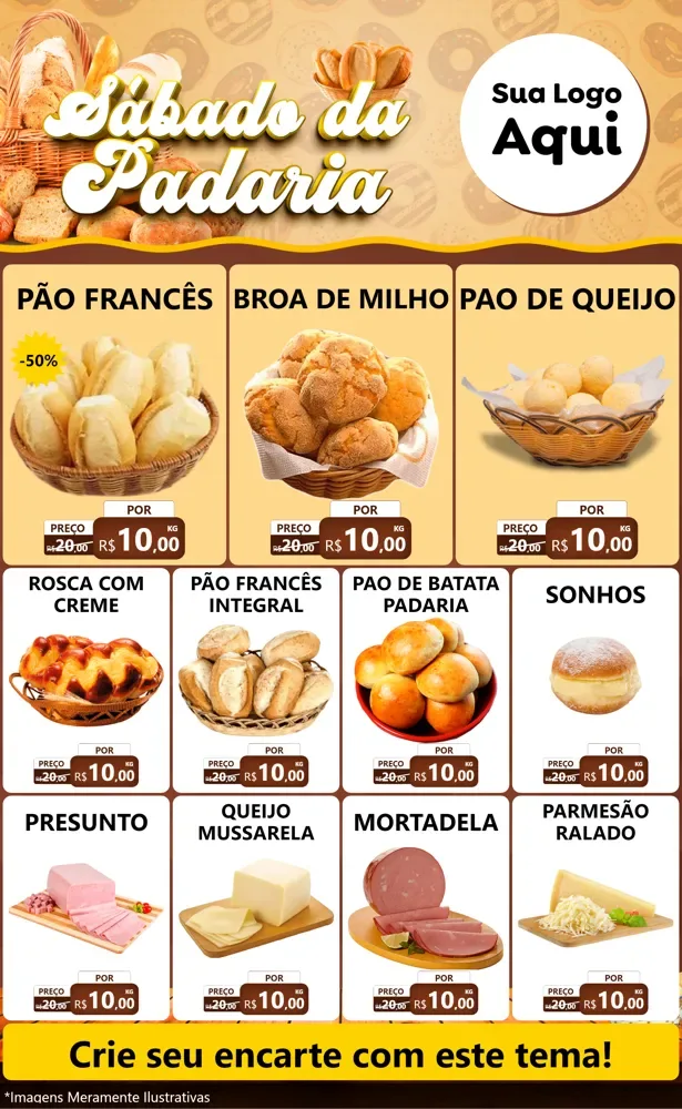 Modelo de Encarte para Encarte Grande com o tema Sábado da Padaria para Padaria