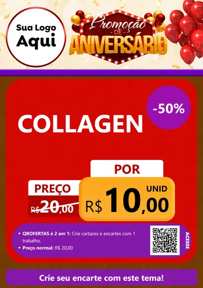 Modelo de Cartaz para Cartaz A4 Vertical com o tema Promoção de Aniversário para Suplementos alimentares