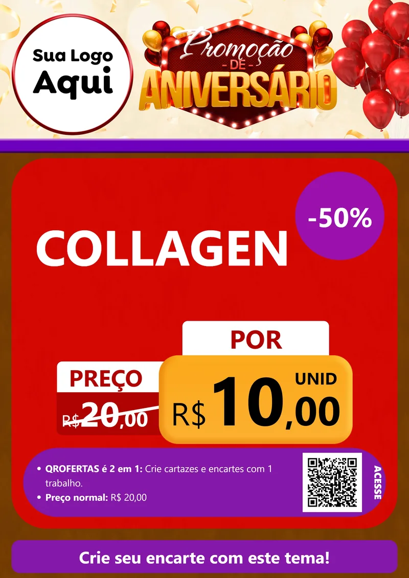 Modelo de Cartaz para Cartaz A4 Vertical com o tema Promoção de Aniversário para Suplementos alimentares