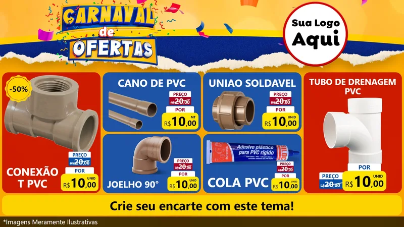 Modelo de TV para TV Horizontal com o tema Carnaval de Ofertas para Tubos e conexões
