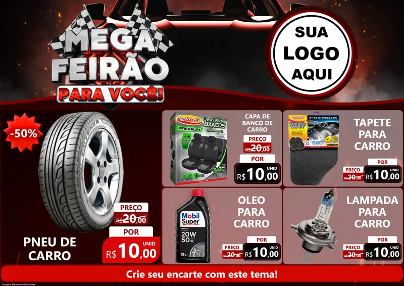 Modelo de Encarte para Encarte A4 Horizontal com o tema Mega Feirão Para Você! - Autopeças para Auto peças