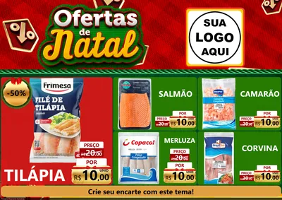 Modelo de Encarte para Encarte A4 Horizontal com o tema Ofertas de Natal para Peixaria