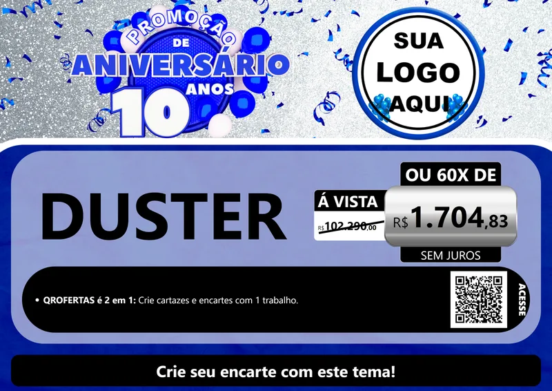 Modelo de Cartaz para Cartaz A4 Horizontal com o tema Promoção de Aniversário - 10 Anos para Concessionaria de Carros