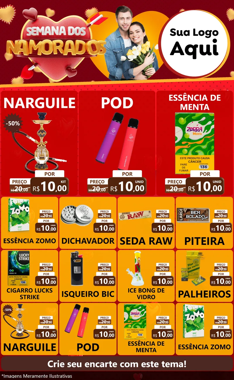 Modelo de Encarte para Encarte Grande com o tema Semana dos Namorados para Tabacaria
