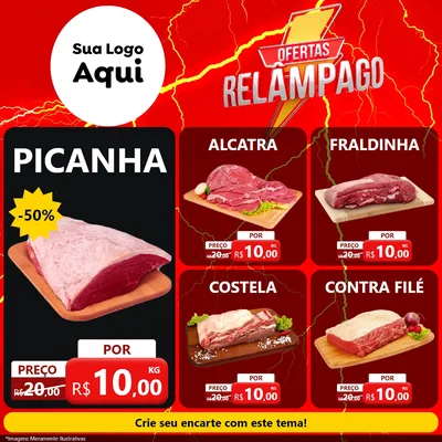 Modelo de Rede Social para Feed Facebook com o tema Ofertas Relâmpago para Açougue