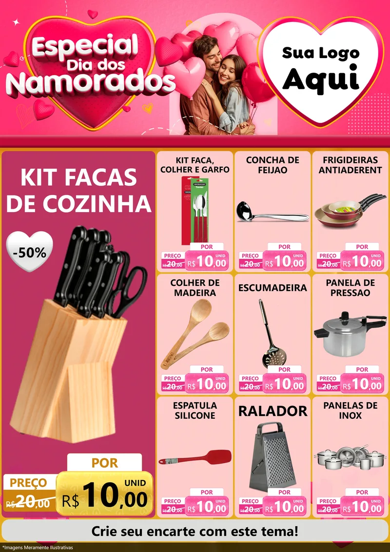 Modelo de Encarte para Encarte A4 Vertical com o tema Especial Dia dos Namorados para Utilidades Domésticas