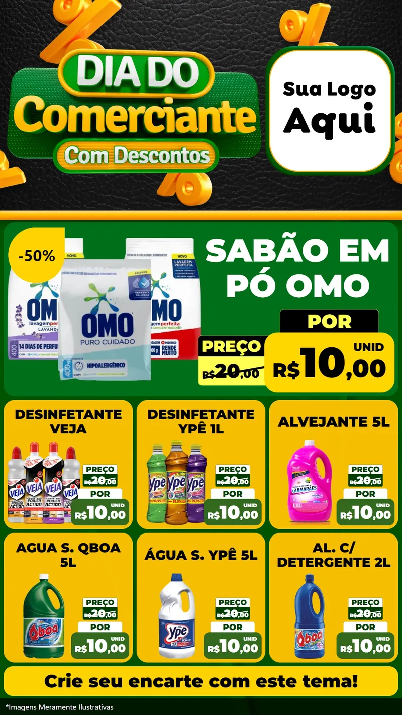 Modelo de Rede Social para Stories com o tema Dia do Comerciante com Descontos para Produtos de Limpeza