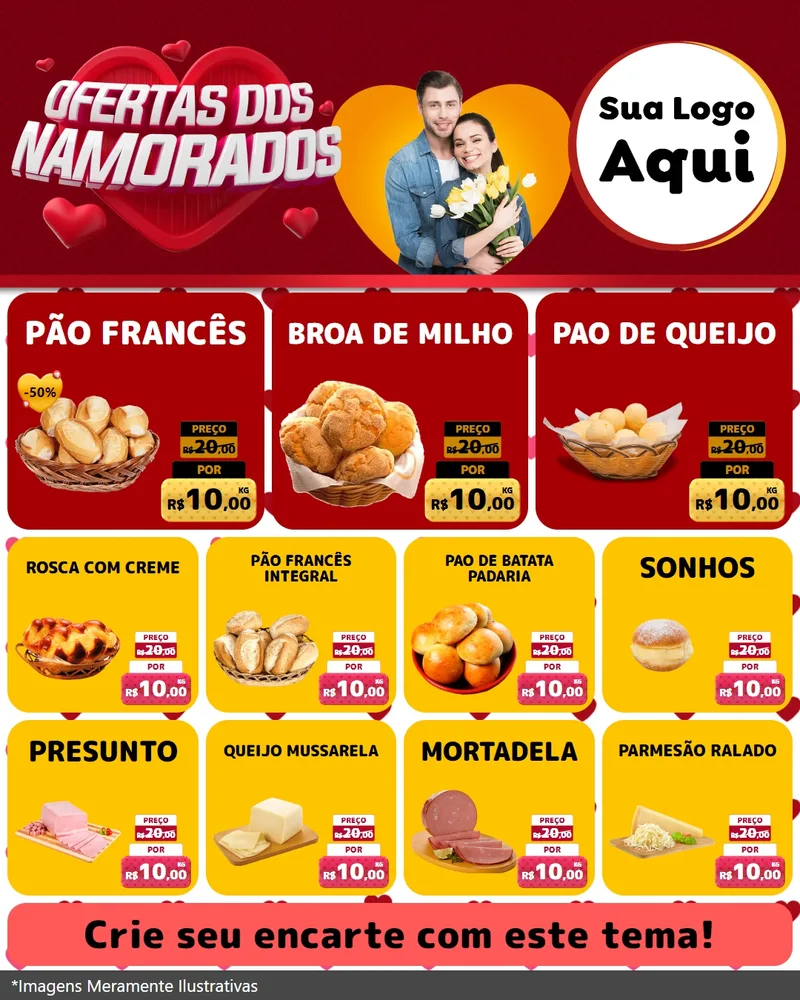 Modelo de Rede Social para Feed Instagram com o tema Ofertas Dos Namorados para Padaria