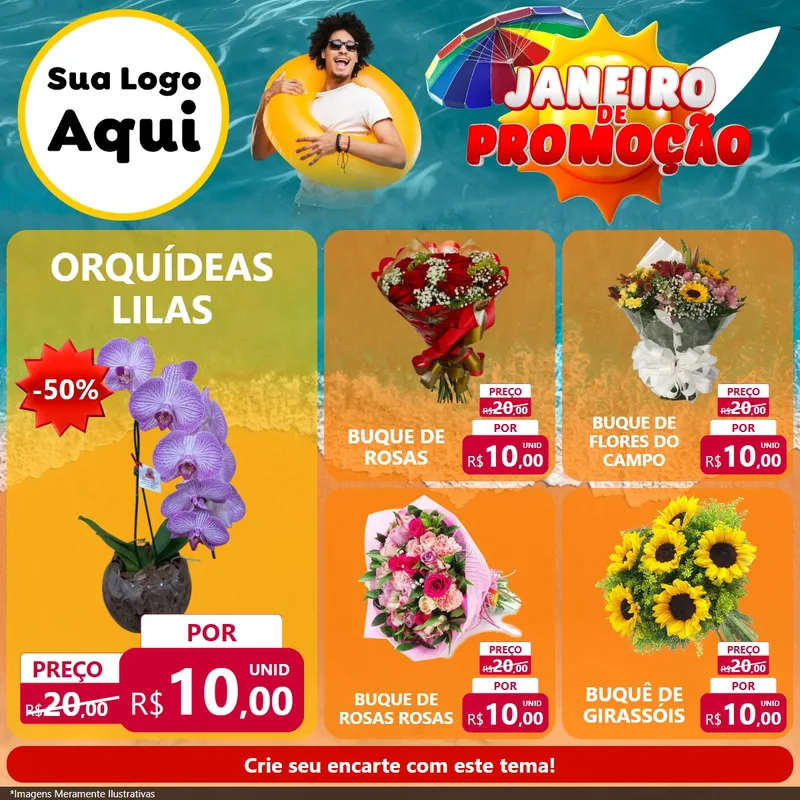 Modelo de Rede Social para Feed Facebook com o tema Janeiro de Promoção para Floricultura e jardim