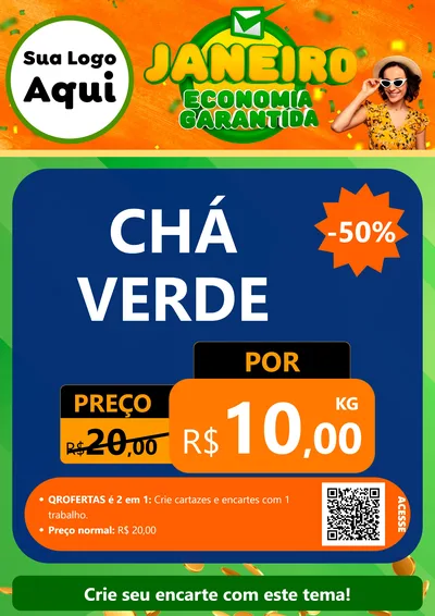 Modelo de Cartaz para Cartaz A4 Vertical com o tema Janeiro - Economia Garantida para Produtos Naturais
