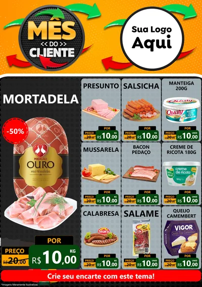 Modelo de Encarte para Encarte A4 Vertical com o tema Mês do Cliente para Frios e Laticínios