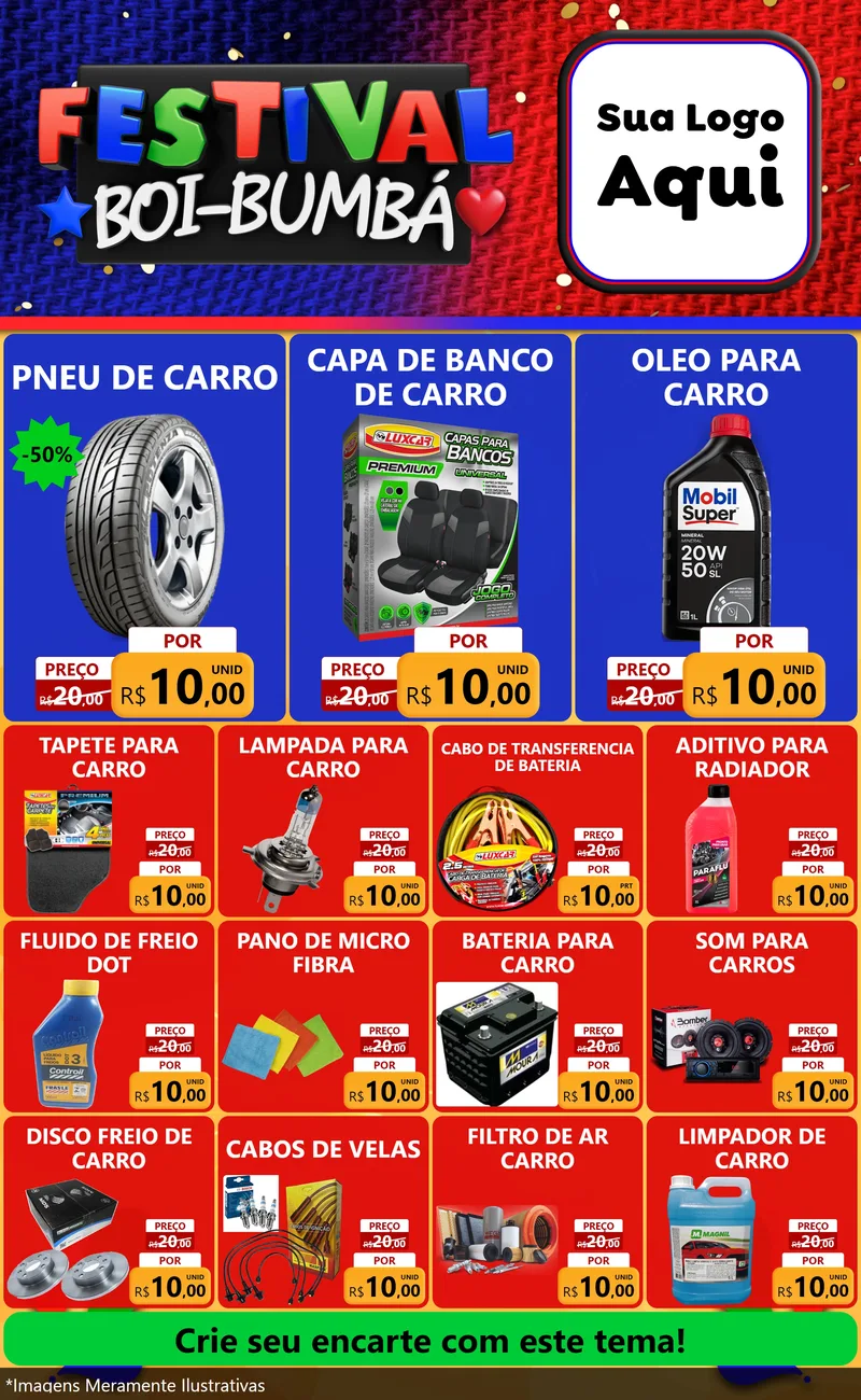 Modelo de Encarte para Encarte Grande com o tema Festival Boi-Bumbá para Auto peças