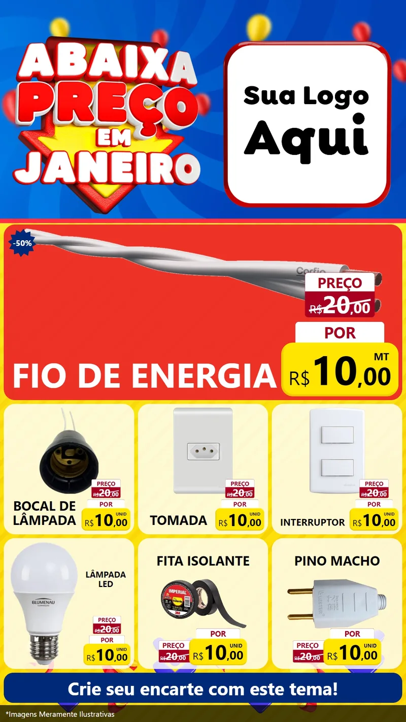 Modelo de Rede Social para Stories com o tema Abaixa Preço em Janeiro para Materiais Elétricos