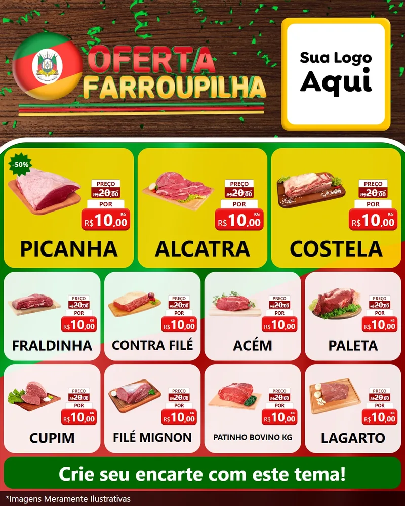 Modelo de Rede Social para Feed Instagram com o tema Oferta Farroupilha para Açougue