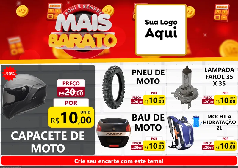 Modelo de Encarte para Encarte A4 Horizontal com o tema Mais Barato para Moto peças