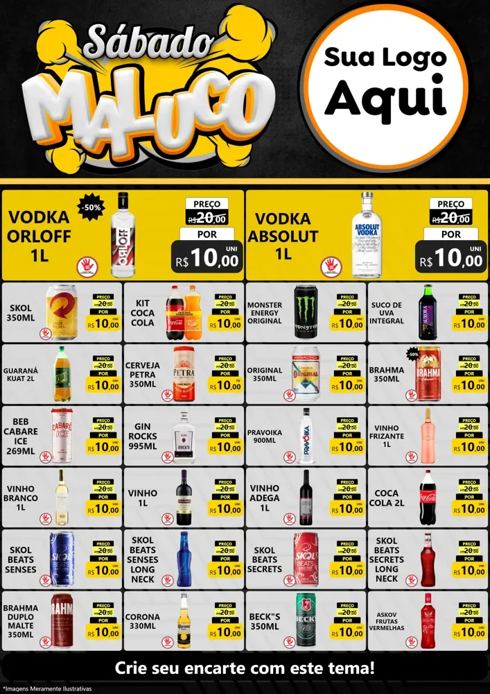 Modelo de Encarte para Encarte A4 Vertical com o tema Sábado Maluco para Distribuidora de bebidas