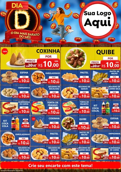 Modelo de Encarte para Encarte A4 Vertical com o tema Dia D - O Dia Mais Barato Do Mês para Salgadaria
