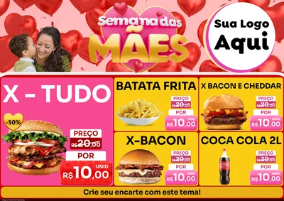 Modelo de Encarte para Encarte A4 Horizontal com o tema Semana Das Mães para Hamburgueria