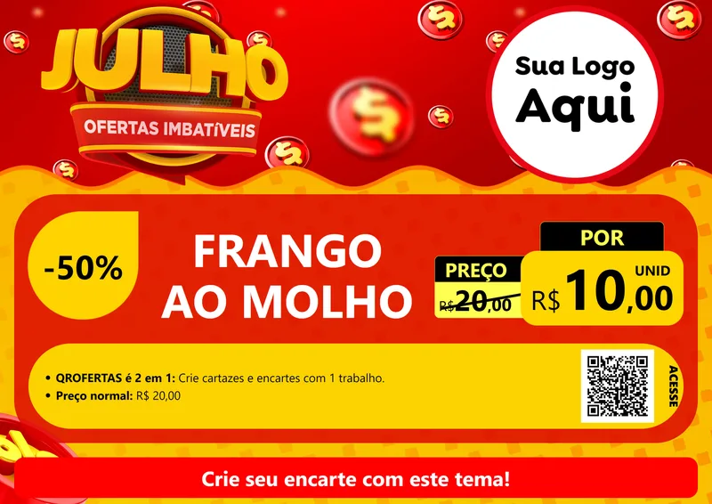 Modelo de Cartaz para Cartaz A4 Horizontal com o tema Julho Ofertas Imbatíveis para Restaurante