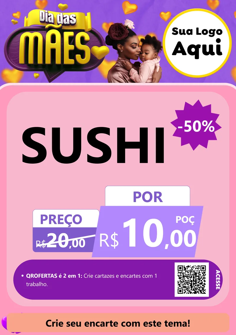 Modelo de Cartaz para Cartaz A4 Vertical com o tema Dia das Mães para Comida japonesa