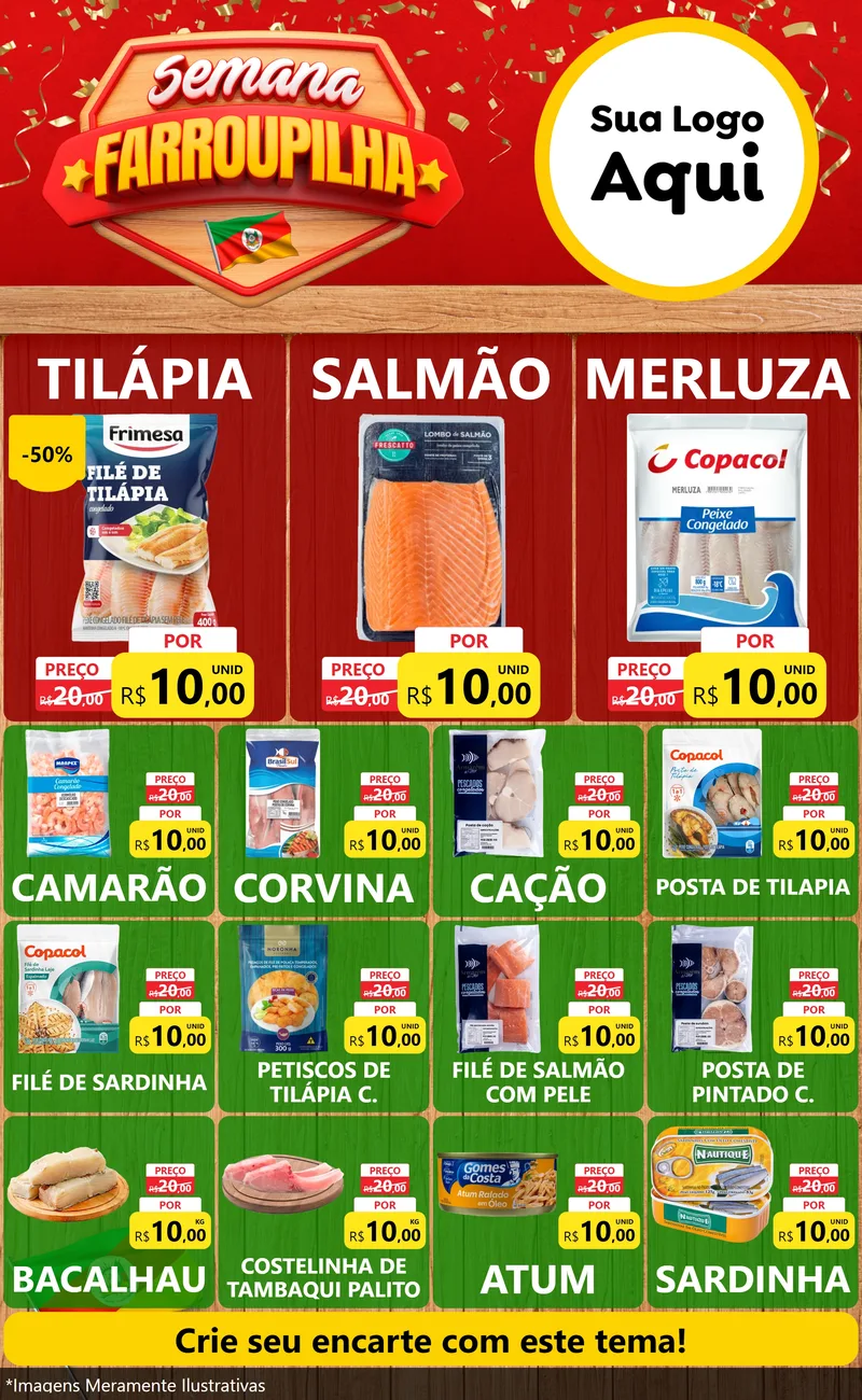 Modelo de Encarte para Encarte Grande com o tema Semana Farroupilha para Peixaria